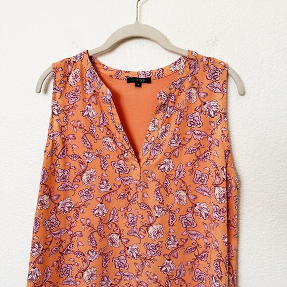 [Papermoon] Orange Floral Print Sleeveless Chiffon Blouse Work Top Size Medium M - Picture 3 of 10